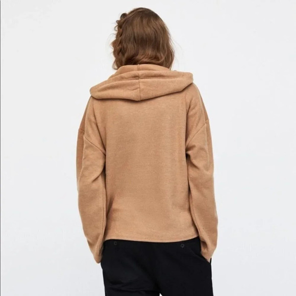 Zara Pearl Sweatshirt Sweater Pullover Hooded Tan Camel Size Small - Picture 5 of 10